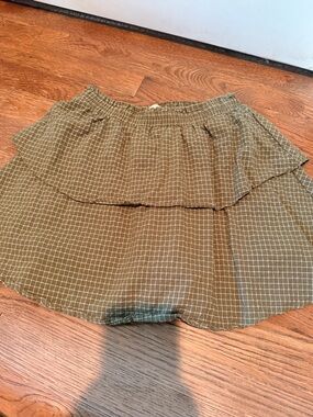 Hayden Olive Green Check Tiered Mini Skirt
